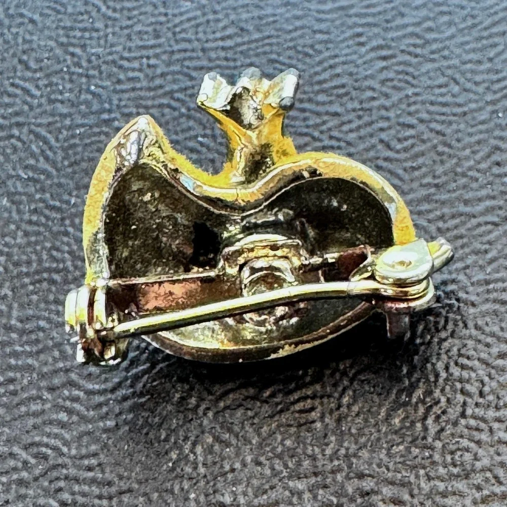 Vintage Flocked Yellow Bird Kitsch Brooch Mid Century Modern Figural‎ Gold Tone